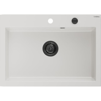 Jednodřezový žulový dřez Mexen Elix 700 x 500 mm, bílý, černý sifon - 6526701005-20-B