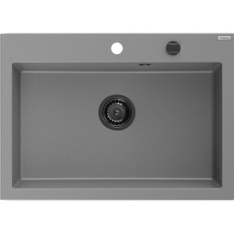 Jednodřezový žulový dřez Mexen Elix 700 x 500 mm, šedý, černý sifon - 6526701005-71-B