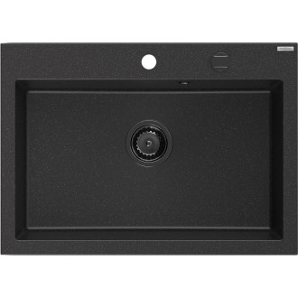 Jednodřezový žulový dřez Mexen Elix 700 x 500 mm, černá/stříbrná metalíza, černý sifon - 6526701005-73-B