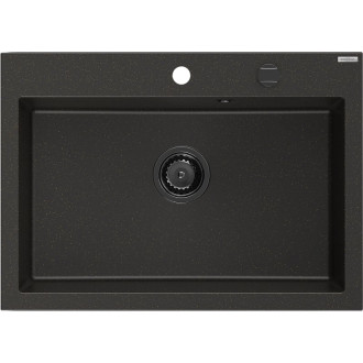 Jednodřezový žulový dřez Mexen Elix 700 x 500 mm, černá/zlatá metalíza, černý sifon - 6526701005-75-B