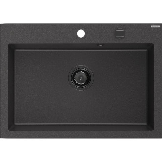 Jednodřezový žulový dřez Mexen Elix 700 x 500 mm, tečkovaná černá, černý sifon - 6526701005-76-B