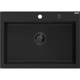 Jednodřezový žulový dřez Mexen Elix 700 x 500 mm, černý, černý sifon - 6526701005-77-B