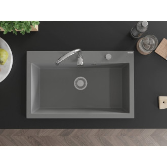 Jednodřezový žulový dřez Mexen Elix 800 x 500 mm, šedý, chromovaný sifon - 6527801005-71