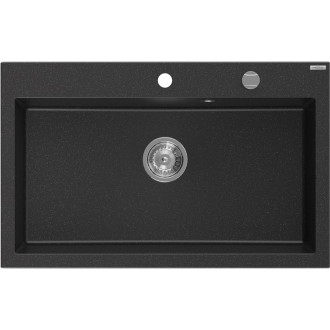 Jednodřezový žulový dřez Mexen Elix 800 x 500 mm, černá/stříbrná metalíza, chromovaný sifon - 6527801005-73