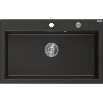 Jednodřezový žulový dřez Mexen Elix 800 x 500 mm, černá/zlatá metalíza, chromovaný sifon - 6527801005-75