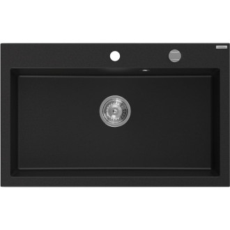 Jednodřezový žulový dřez Mexen Elix 800 x 500 mm, černý, chromovaný sifon - 6527801005-77