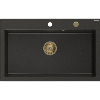 Jednodřezový žulový dřez Mexen Elix 800 x 500 mm, černá/zlatá metalíza, zlatý sifon - 6527801005-75-G