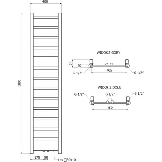 Koupelnový radiátor Mexen Bolt 1800 x 400 mm, 406 W, bílý - W126-1800-400-00-20