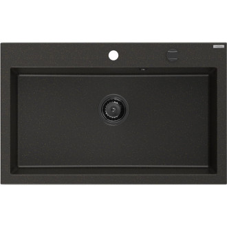Jednodřezový žulový dřez Mexen Elix 800 x 500 mm, černá/zlatá metalíza, černý sifon - 6527801005-75-B