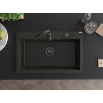 Jednodřezový žulový dřez Mexen Elix 800 x 500 mm, černá/zlatá metalíza, černý sifon - 6527801005-75-B