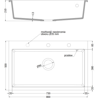 Jednodřezový žulový dřez Mexen Elix 800 x 500 mm, tečkovaná černá, černý sifon - 6527801005-76-B