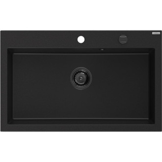 Jednodřezový žulový dřez Mexen Elix 800 x 500 mm, černý, zlatý sifon - 6527801005-77-B