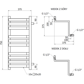 Koupelnový radiátor Mexen Loop 750 x 375 mm, 413 W, bílý - W129-0750-350-00-20