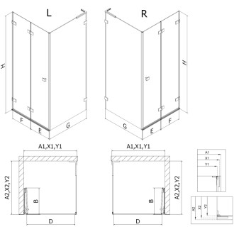 Sprchový kout Mexen Lunar-F L skládací pravý 90 x 90 cm, průhledný, kartáčovaný nikl - 836L-090-090-97-00-P