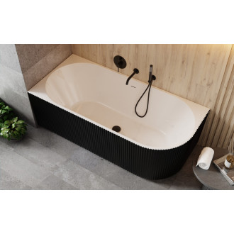 Volně stojící vana DENAYA černá/bílá, sifon se štěrbinovým přepadem