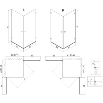 Sprchový kout Mexen Lunar-B Duo s výklopným mechanismem 85 x 70 cm, průhledný, kartáčovaný nikl - 832-085L-070P-97-00