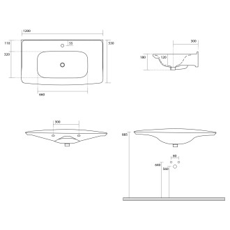 THE NEW YORKER keramické umyvadlo 120x53cm, bílá