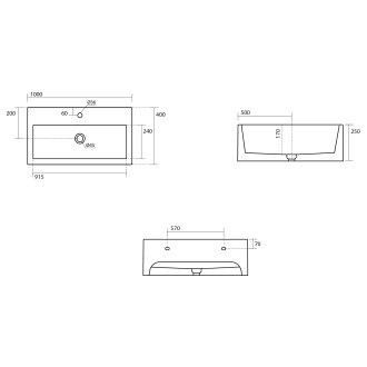 KANAAL keramické umyvadlo 100x40cm, černá mat