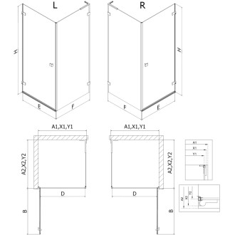 Sprchový kout Mexen Lunar-B L s pravými panty 95 x 90 cm, průhledný, černý - 832L-095-090-70-00-P