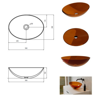 Umyvadlo na desku ANYA ze syntetické pryskyřice