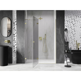 Sprchové dveře Mexen Lunar s levými panty 135 cm, průhledné, kartáčované zlato - 834-135-000-55-00-L