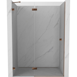 Sprchové dveře Mexen Lunar s levými panty 140 cm, průhledné, růžové zlato - 834-140-000-60-00-L