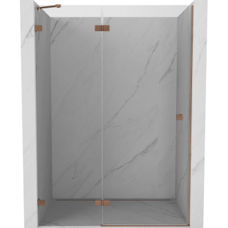 Sprchové dveře Mexen Lunar s levými panty 135 cm, průhledné, kartáčovaná měď - 834-135-000-65-00-L