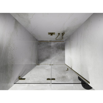 Sprchové dveře Mexen Lunar-F levé skládací 65 cm, průhledné, kartáčované zlato - 836-065-000-55-00-L