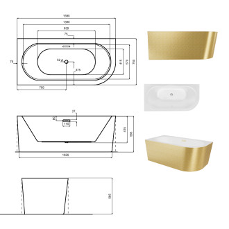 Vana AVITA A-LINE Glam01 zlatá - 160 x 75 cm - levé provedení