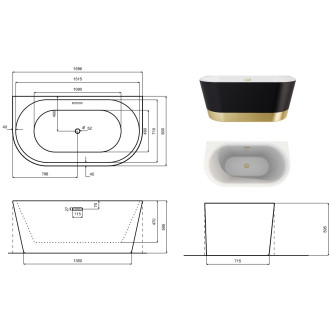 Volně stojící vana VICA NEW s pásem, sifon s přepadem