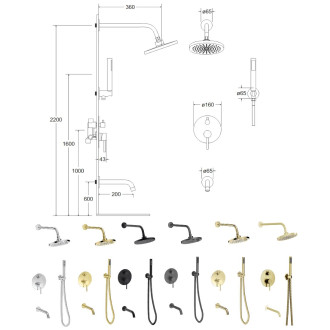Podomítkový sprchový set VEO zlatá broušená