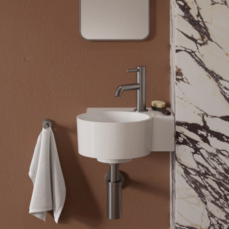 Omnires Ovo M+ umyvadlo na desku / závěsné – pravé, 33 × 34 cm, bílá lesk OVO335UWPBP