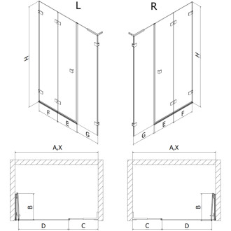 Sprchové skládací dveře Mexen Lunar-F L pravé 140 cm, průhledné, zlaté - 836SL-140-050-50-00-P