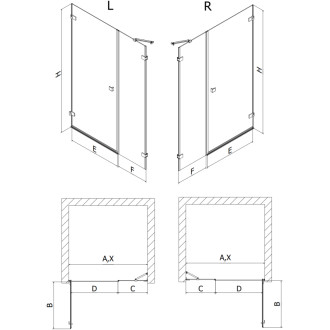 Sprchové dveře Mexen Lunar-B s pravými panty 130 cm, průhledné, černé - 832S-130-050-70-00-P