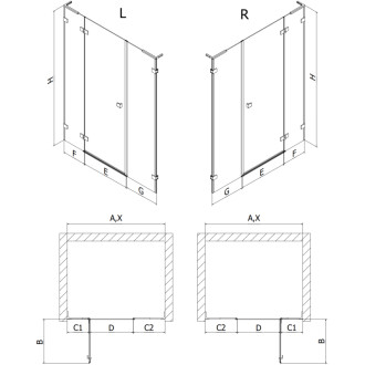Sprchové dveře Mexen Lunar L s levými panty 160 cm, průhledné, kartáčovaná měď - 834SL-160-050-65-00-L