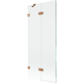 Vanová zástěna Mexen Lunar 2-křídlá levá 80 x 150 cm, průhledná, kartáčovaná měď - 897-080-100-65-00-L