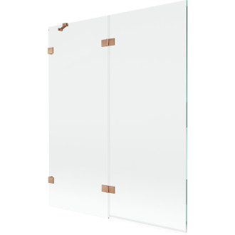 Vanová zástěna Mexen Lunar 2-křídlá levá 140 x 150 cm, průhledná, kartáčovaná měď - 897-140-100-65-00-L