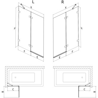 Vanová zástěna Mexen Lunar 2-křídlá pravá 80 x 150 cm, průhledná, kartáčovaná měď - 897-080-100-65-00-P