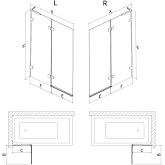 Mexen Lunar L vanová zástěna se 2 křídly pravá 80 x 150 cm, průhledná, kartáčovaná měď - 897L-080-100-65-00-P