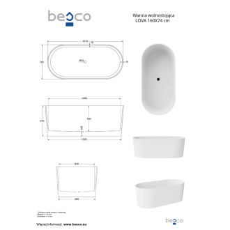 Volně stojící vana LOVA bílá lesklá