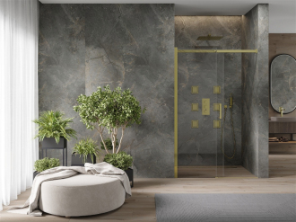 MEXEN OMEGA sprchové dveře 120x190 cm 8 mm zlatá-čiré 825-120-000-50-00