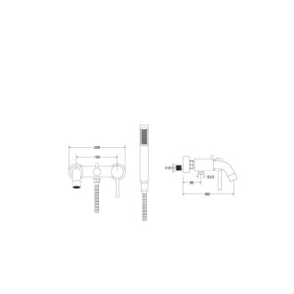 Nástěnná vanová baterie ILLUSION Zlatá broušená s příslušenstvím