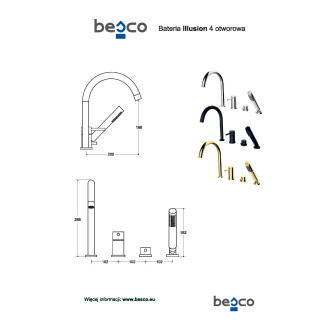 4 - otvorová vanová baterie ILLUSION zlatá lesklá s příslušenstvím