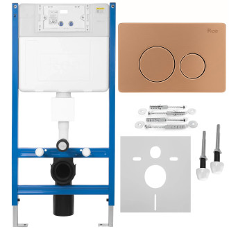 Rea Podomítkový WC systém K011A-Q + tlačítka I Brush Copper KPL-E9564