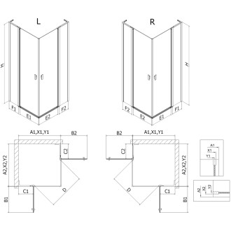 Mexen Mist L Duo sprchový kout s výklopným mechanismem 110 x 110 cm, černý rám, černá - 8A4L-110L-110P-70-70