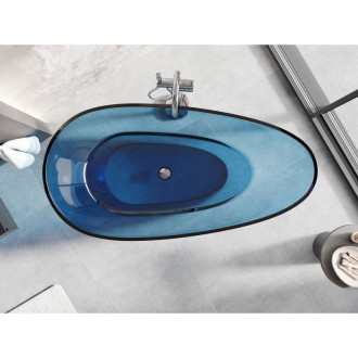 Volně stojící vana Mexen Glass denim, průhledná, 170 x 85 cm, chromová zátka - 58061708507