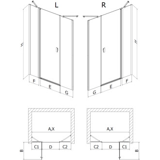 Sprchové dveře Mexen Mist s otočným výklopným mechanismem 145 cm, průhledné, černé - 8A4-145-001-70-00