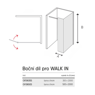 Boční díl pro WALK IN, Novea, 50 x  200 cm, chrom ALU, sklo Čiré