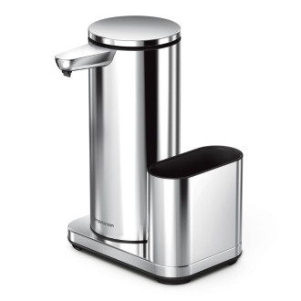Simplehuman bezdotykový dávkovač mýdla – 414 ml + držák houbičky lesklá nerez dobíjecí ST1091