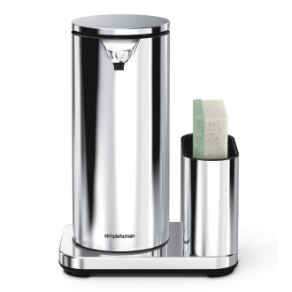 Simplehuman bezdotykový dávkovač mýdla – 414 ml + držák houbičky lesklá nerez dobíjecí ST1091